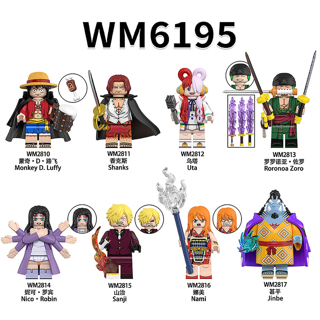 Suitable for Lego One Piece Luffy Shanks Uta Zoro Third Party Assembled Building Block Minifigure Toy WM6195