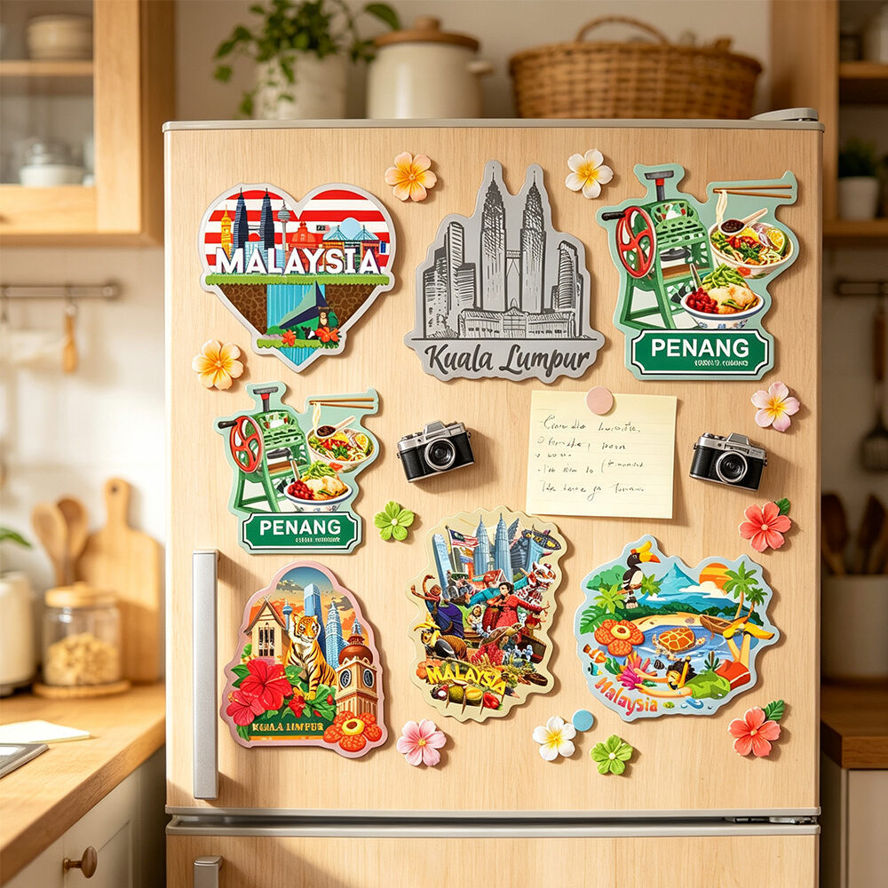 Malaysia Travel Souvenir Fridge Magnets, KL Twin Tower Penang Food Tropical Tiger Landmark Refrigerator Stickers, Waterproof Magnetic Decor, Tourist Gift For Visit
