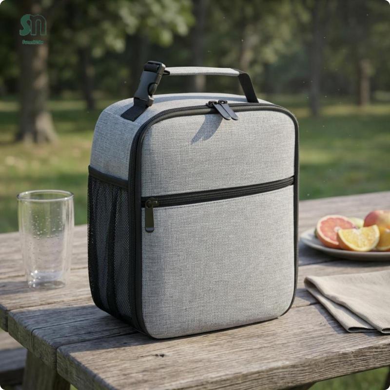 Sunnimix Insulated Meal Carrier Front Pocket Zippered Meal Carrier Top Handle Gray