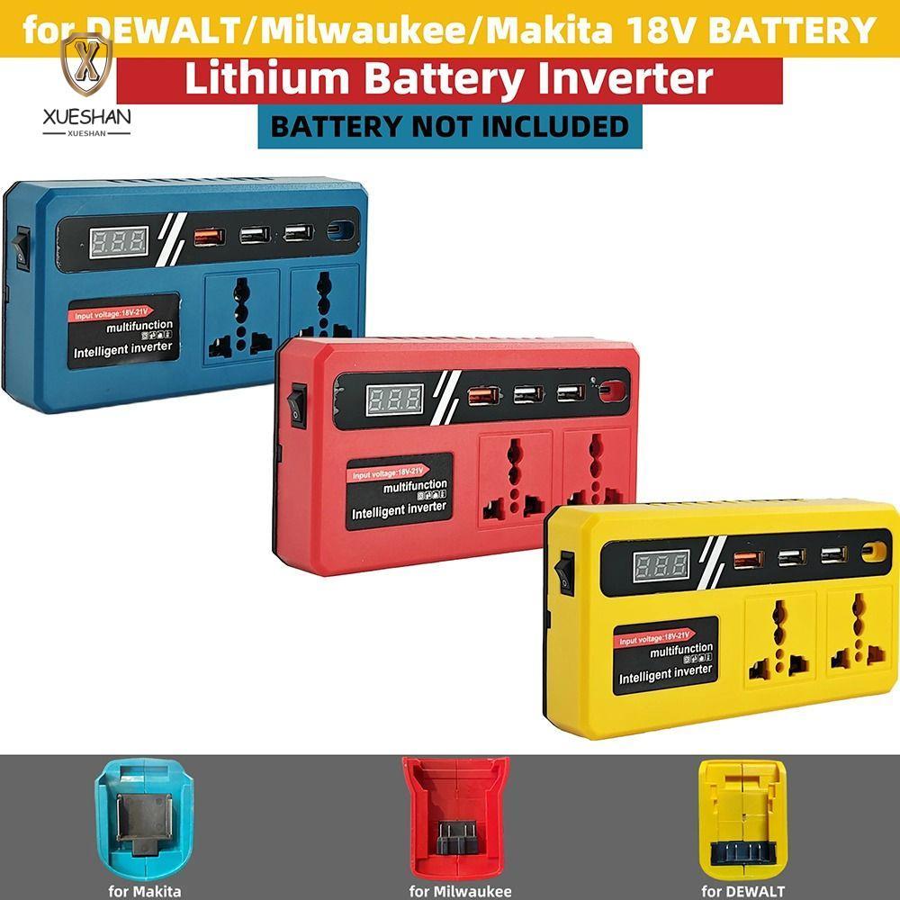 XUESHAN 1Pcs Battery Inverter, Multifunctional Dual Plug Smart Transformer, 120W Household 18v 20v To 220v Outdoor Work Inverter For Makita For Dewalt For Milwaukee 18V Battery