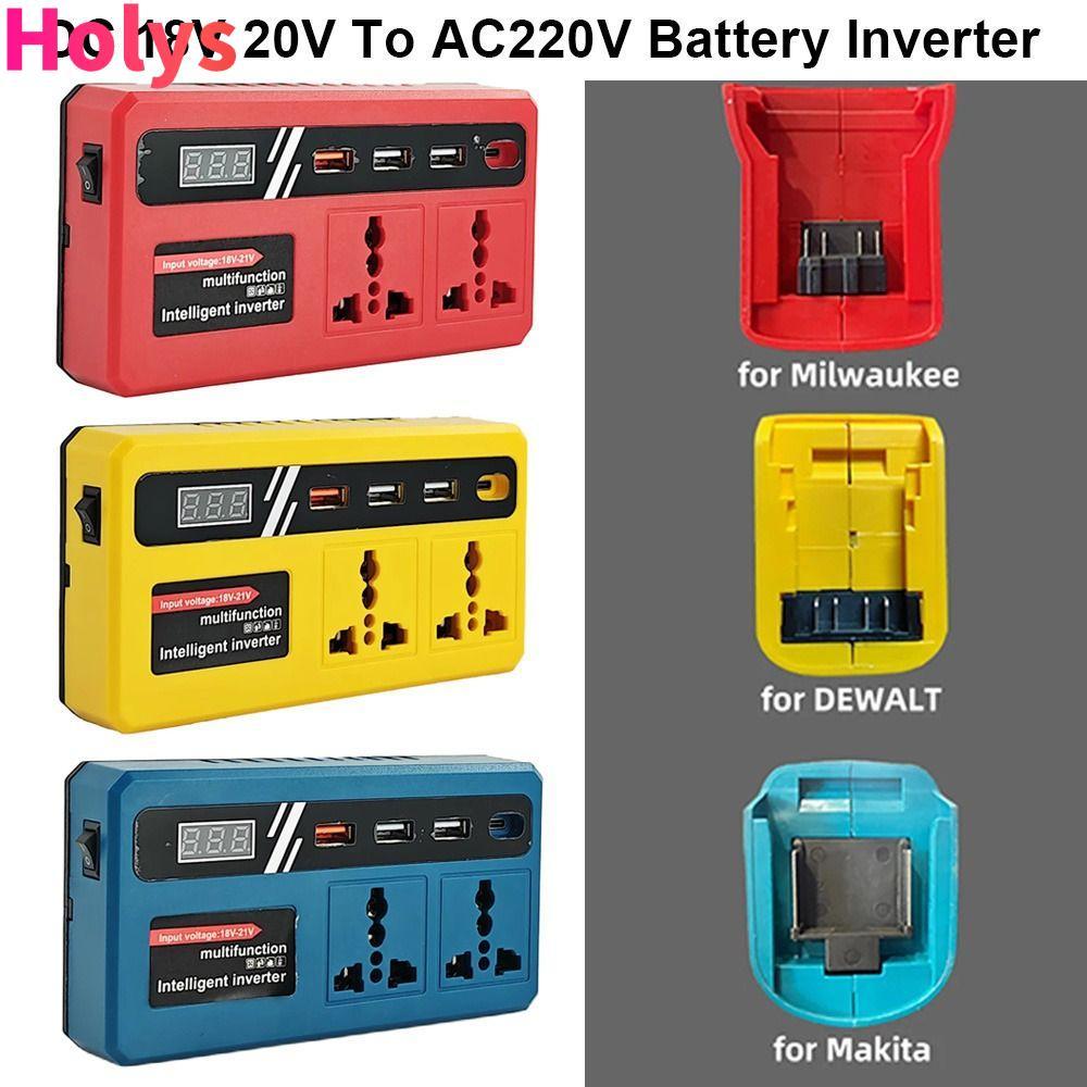 HOLYS 1Pcs Battery Inverter, Multifunctional Dual Plug Smart Transformer,  120W Household 18v 20v To 220v Outdoor Work Inverter For Makita For Dewalt For Milwaukee 18V Battery