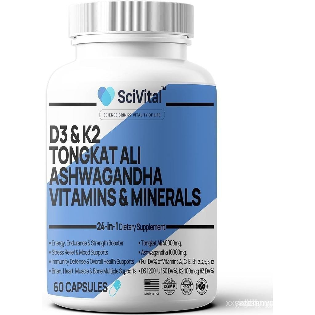 10000mg Tongkat Ali 40000mg Supplement with Multivitamin D3 K2 - Men's Health & Stress, Mood, Energy, Endurance Support -  Capsules Tongkat Ali for Men USA - 60 Count
