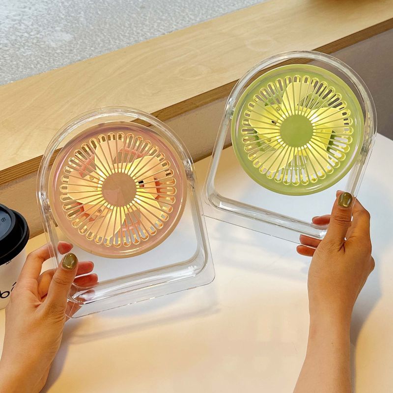 Mini USB Desktop Fan Portable Table Fan Rechargeable LED Light Low Noise for Study Dorm Office kipas usb