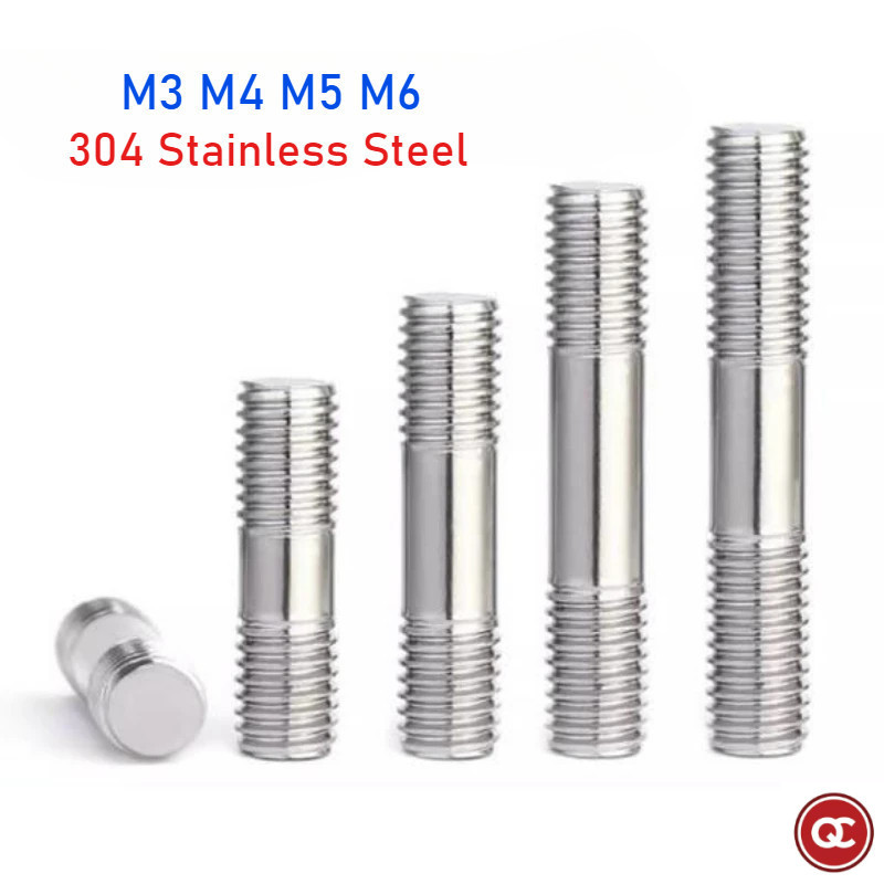 QC M3 M4 M5 M6 304 Stainless Steel Double End Thread Rod Headless Stud Bolts Screw Rod Tooth Stick Dual Head Threaded 