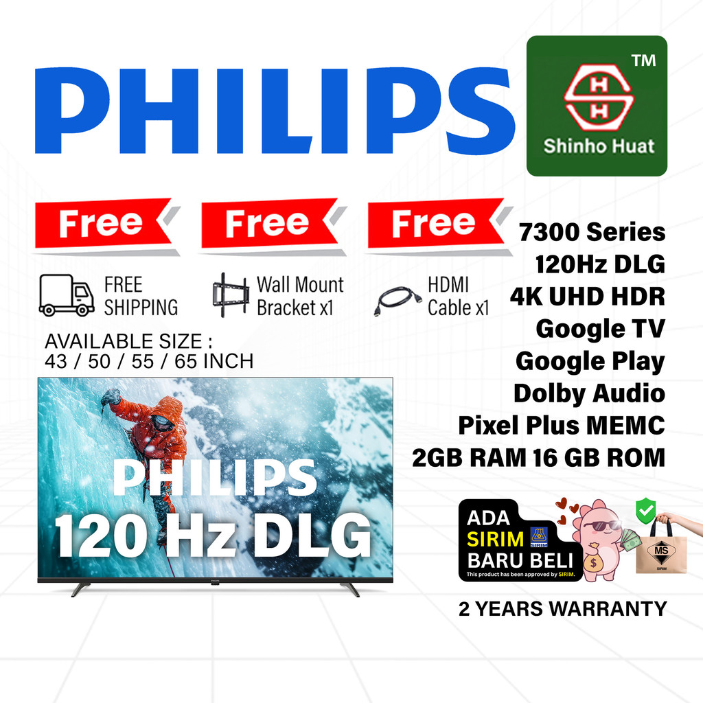 Philips 43 50 55 65 Inch 4K UHD HDR 120Hz DLG Google TV 43PUT7330/68 50PUT7330/68 55PUT7330/68 65PUT7330/68