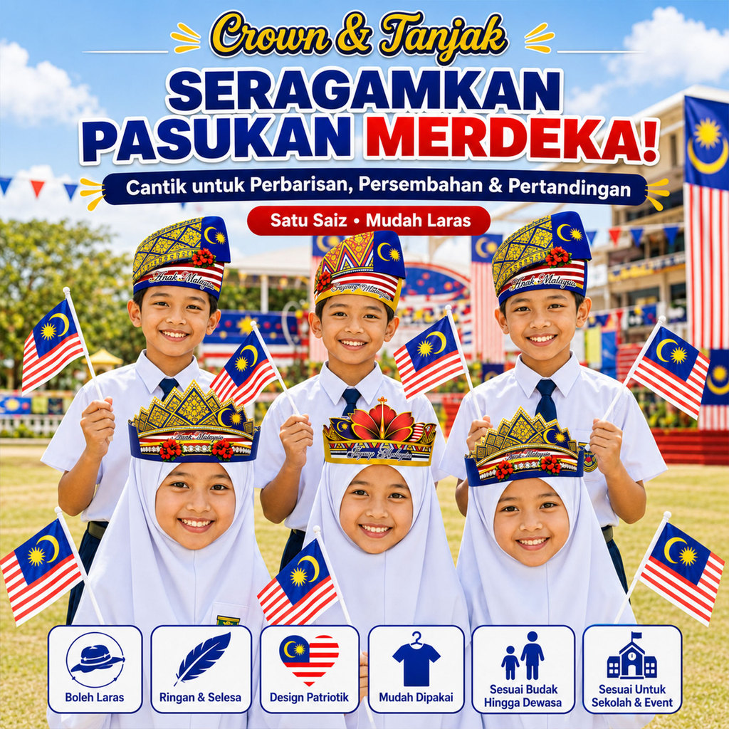 VCR Tanjak Kertas Tengkolok & Crown Tiara Merdeka Adjustable Boleh Laras Sambutan Hari Kebangsaan & Hari Malaysia