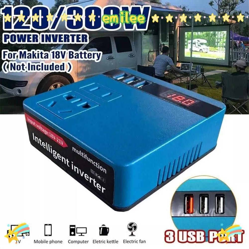 EMILEE 1Pcs Smart Transformer, 120W 18V 20V To 220V Battery Inverter, Household Dual Plug Multifunctional Outdoor Work Inverter For Makita For Dewalt For Milwaukee 18V Battery