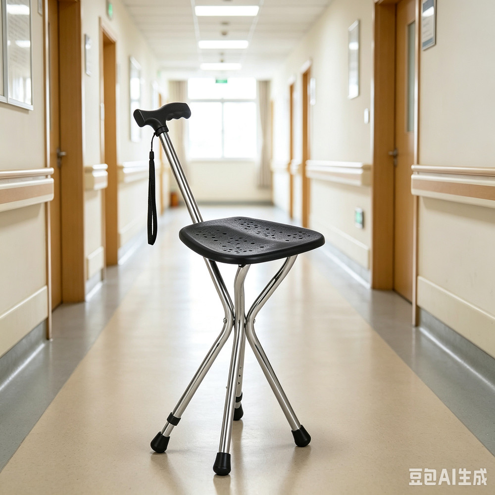 Walking Cane Stool Elderly Anti-slip Folding Walking Cane Chair、walking aid、 cane、tongkat orang tua、tongkat lipat、tongkat 4 kaki、Foldable stick for elderly、 kaki 4、拐杖椅子