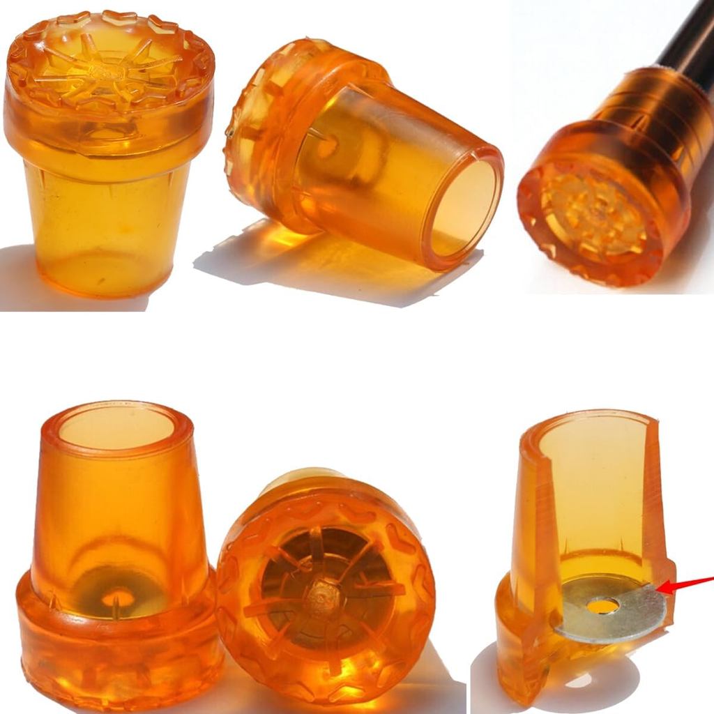 6 Pek Hujung Tongkat 19mm 3/4" + 7/8" 22mm Penutup Getah Jingga Tahan Lasak dengan Pencuci Logam untuk Tongkat Berjalan Tongkat Kayu Standard untuk Warga Emas