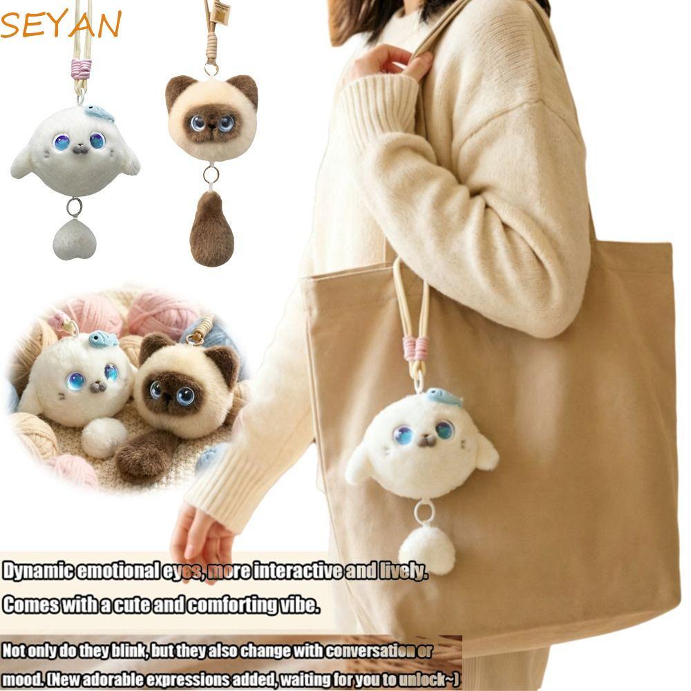 SEYAN AI Cat Plush Toy, Intelligent Voice Communication AI Continuous Dialogue AI Cat Spirit Pendant, Relaxing Chat Personal Companion AI Cute Pets AI Companion Doll KeyChain