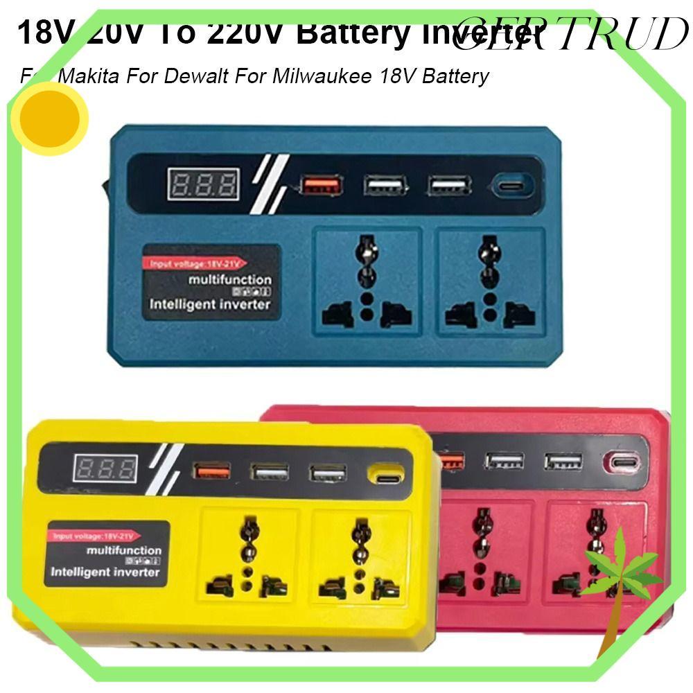 GERTRUD 1Pcs Smart Transformer, 18v 20v To 220v Multifunctional Battery Inverter, with 4 USB LED Socket Household 120W Outdoor Work Inverter