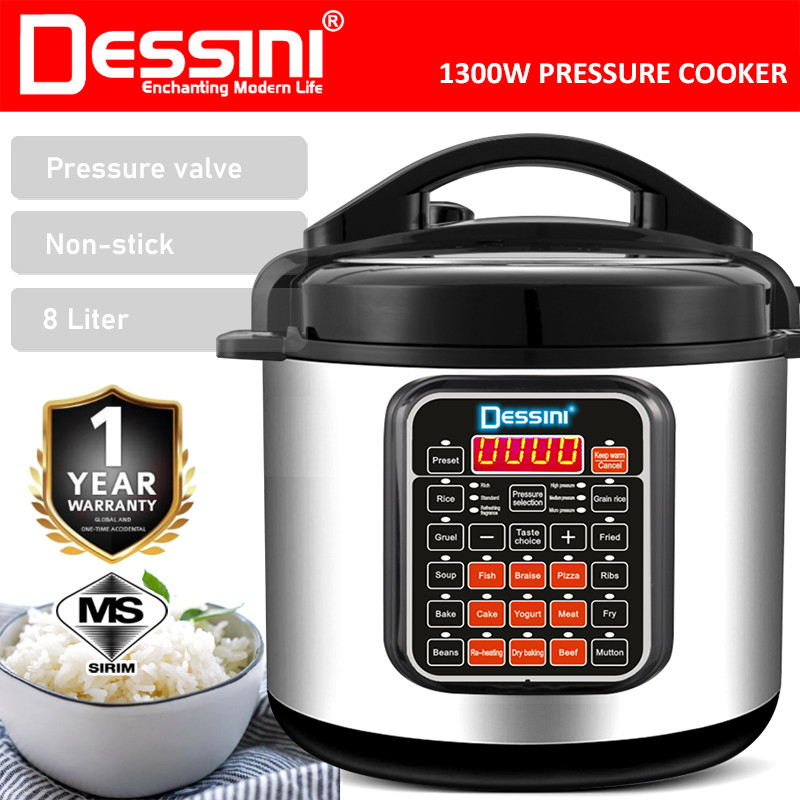 DESSINI ITALY 10 IN 1 8L Electric Digital Pressure Cooker Non-stick Stainless Steel Inner Pot Rice Cooker Steamer