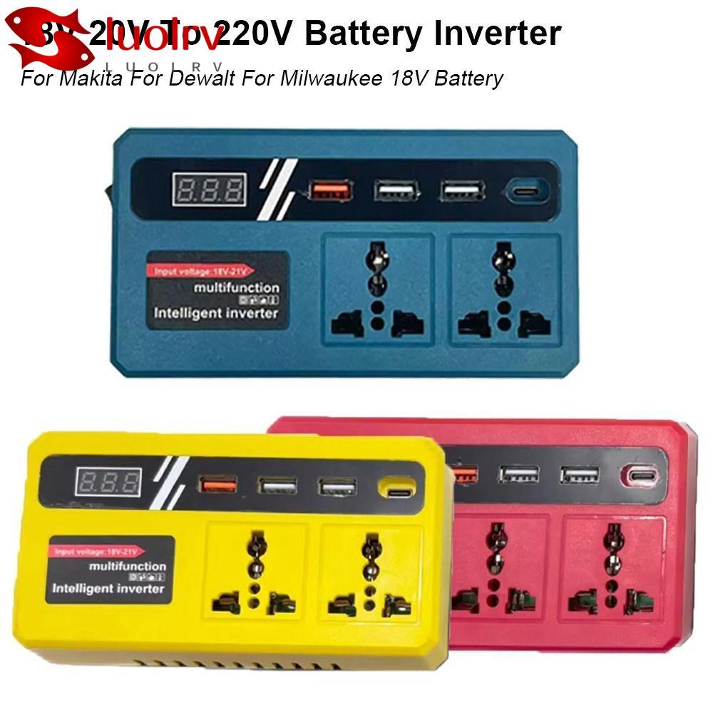 LUOLRV 1Pcs Battery Inverter, Multifunctional Dual Plug Smart Transformer, Household with 4 USB LED Socket 18v 20v To 220v Outdoor Work Inverter