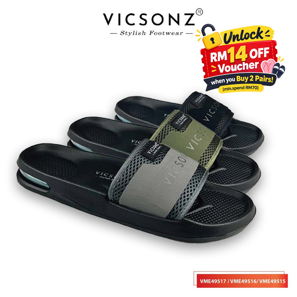 Vicsonz Men's Sandal VME49515/VME49516/VME49517 Black/Green/Grey - Sandal Lelaki Kasual Selipar