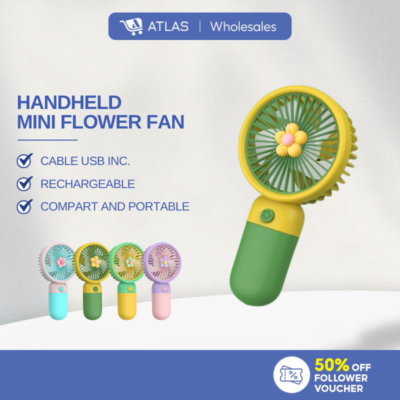 ATLAS Portable Hand Table Mini Clip Fan USB Charge Battery Desk Flower Fan Cooling Kipas Mini Kipas Kecil Bunga 花朵小风扇
