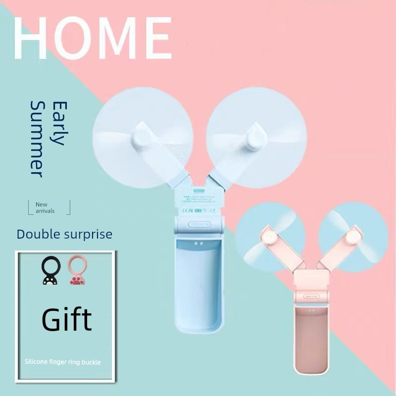 kipas mini bateri tahan lama mini kipas kipas usb kereta Double-Headed Small Fan Mini Pocket Handheld Folding Double-Leaf usb Electric Fan Student Creative Ultra-Quiet High Wind