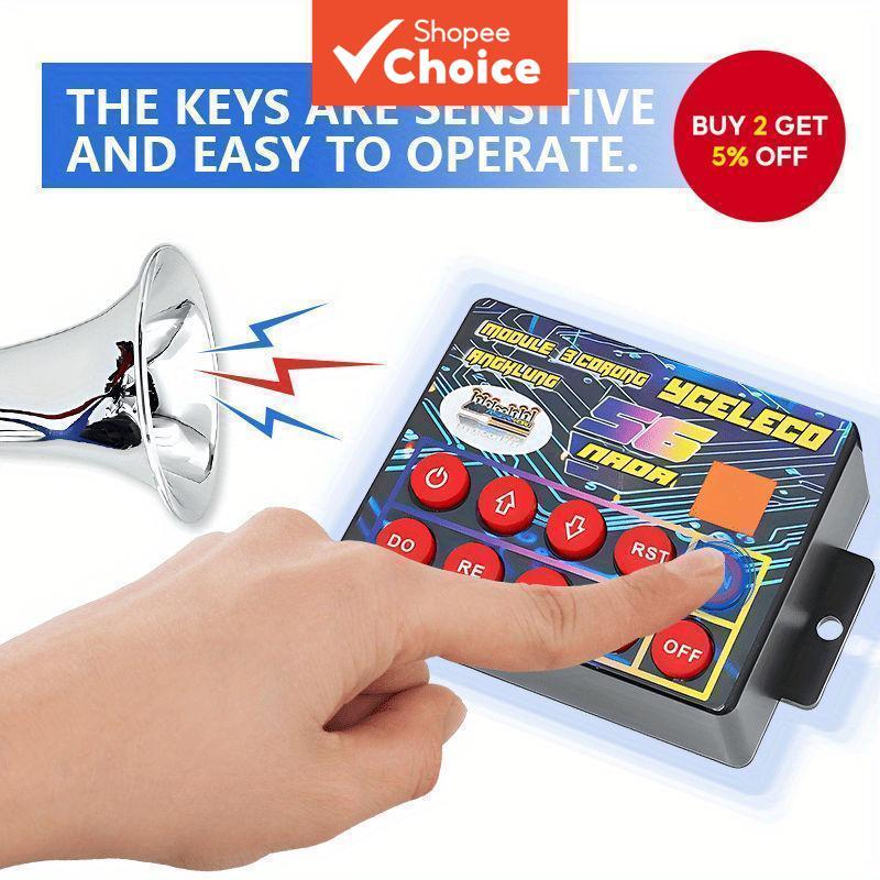 Universal Electric Horn Speaker Remote Control Button with 56+25 Sound Effects, Horn Relay Unit for Cars, Trucks, Ships (12V/24V) Nhay 3+ Pembesar Suara Elektrik Universal Butang Kawalan Jauh Unit Bunyi 56 25 Hon Kesan Geganti Sesuai untuk Kereta
