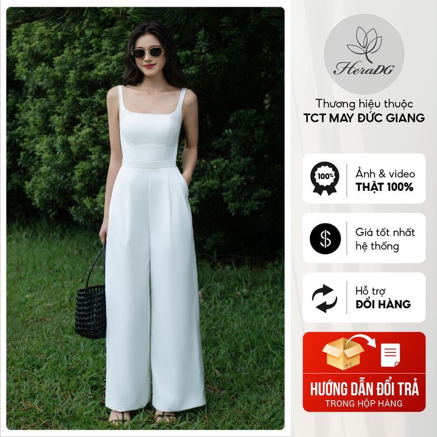 HeraDG women's jumpsuit is designed with 2 straps, feminine straight-leg pants with a stylized back, high quality Khaki SJSBE2010