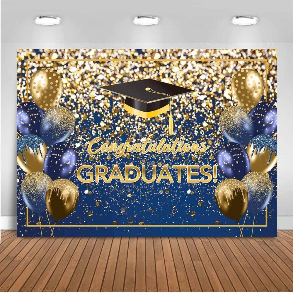 Graduation Background 7x5 Feet Royal Blue and Gold Flash 2024 Graduation Party Decoration Congratulations Graduation Photography Background
