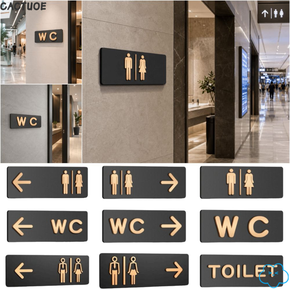 CACTUOE WC Direction Sign, Black&Gold Acrylic Bathroom Sign, Simple Men and Women Prompt Sign Left and Right WC Sign Bathroom