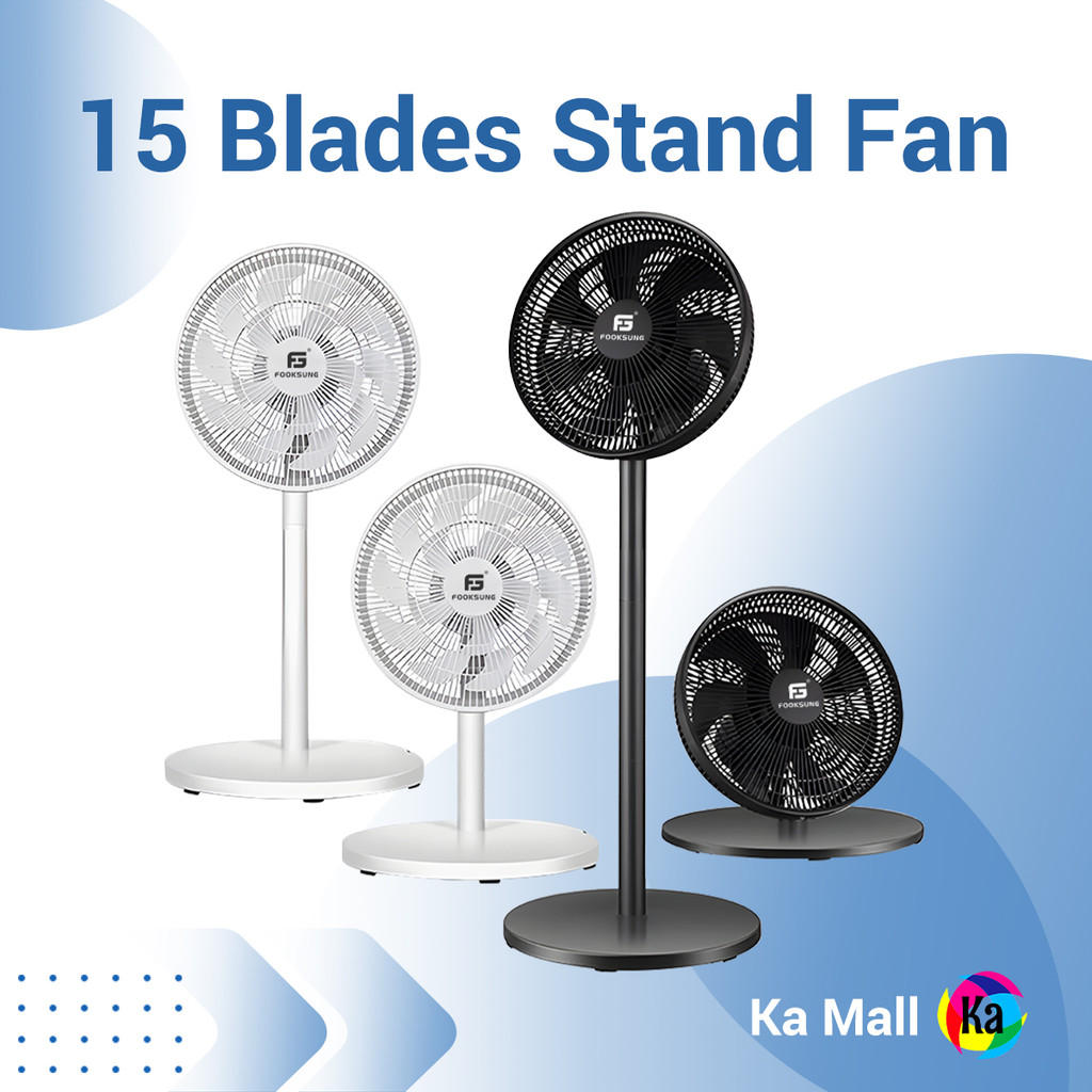 Fooksung 15 Blade Electric Stand Fan Adjustable Fan Table Fan |Kipas Berdiri Elektrik Berkuasa dengan 15 Bilah Kipas