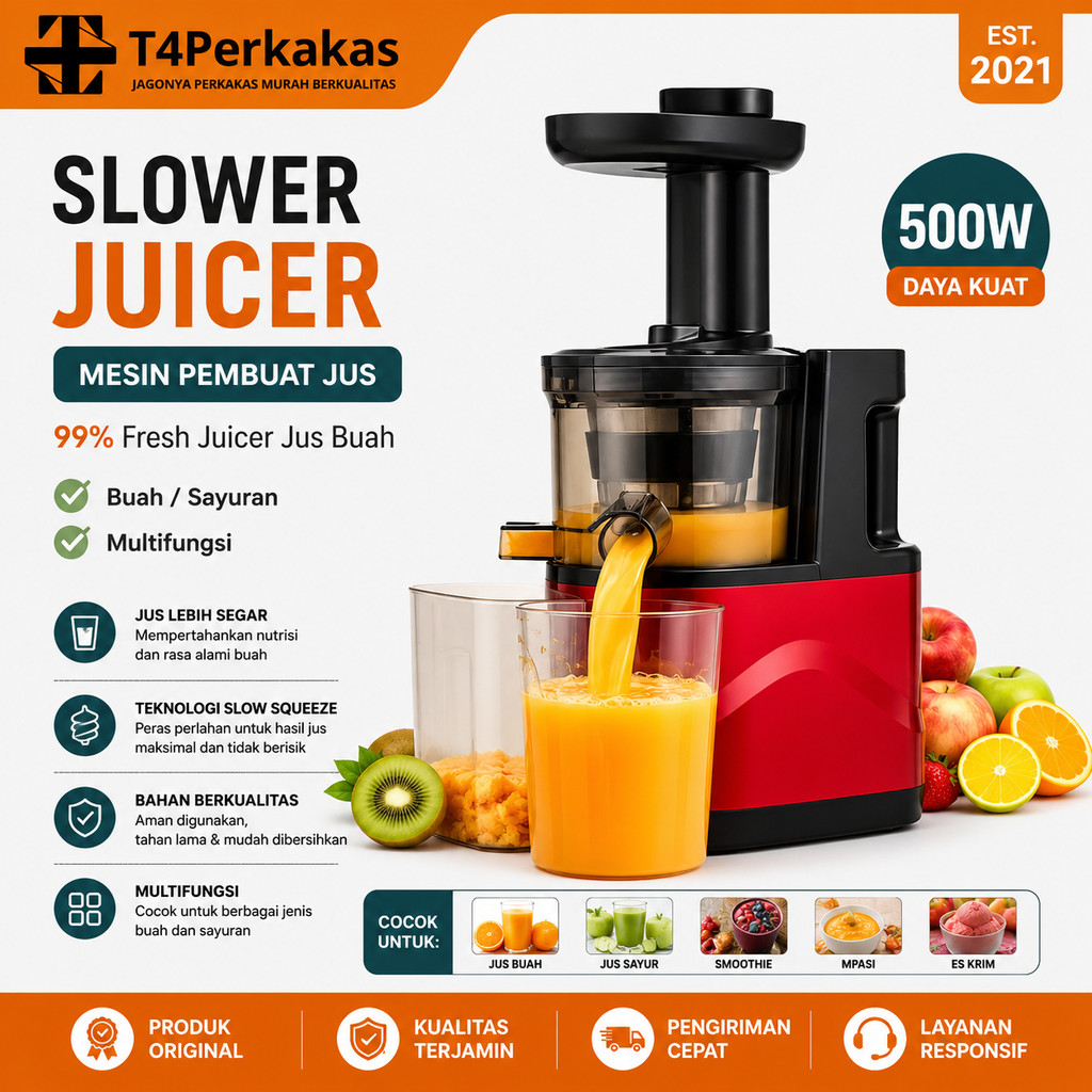 MESIN Slow Juicer Low Watt Fruit Juice Maker Machine Without Pulp Cold Press Blender