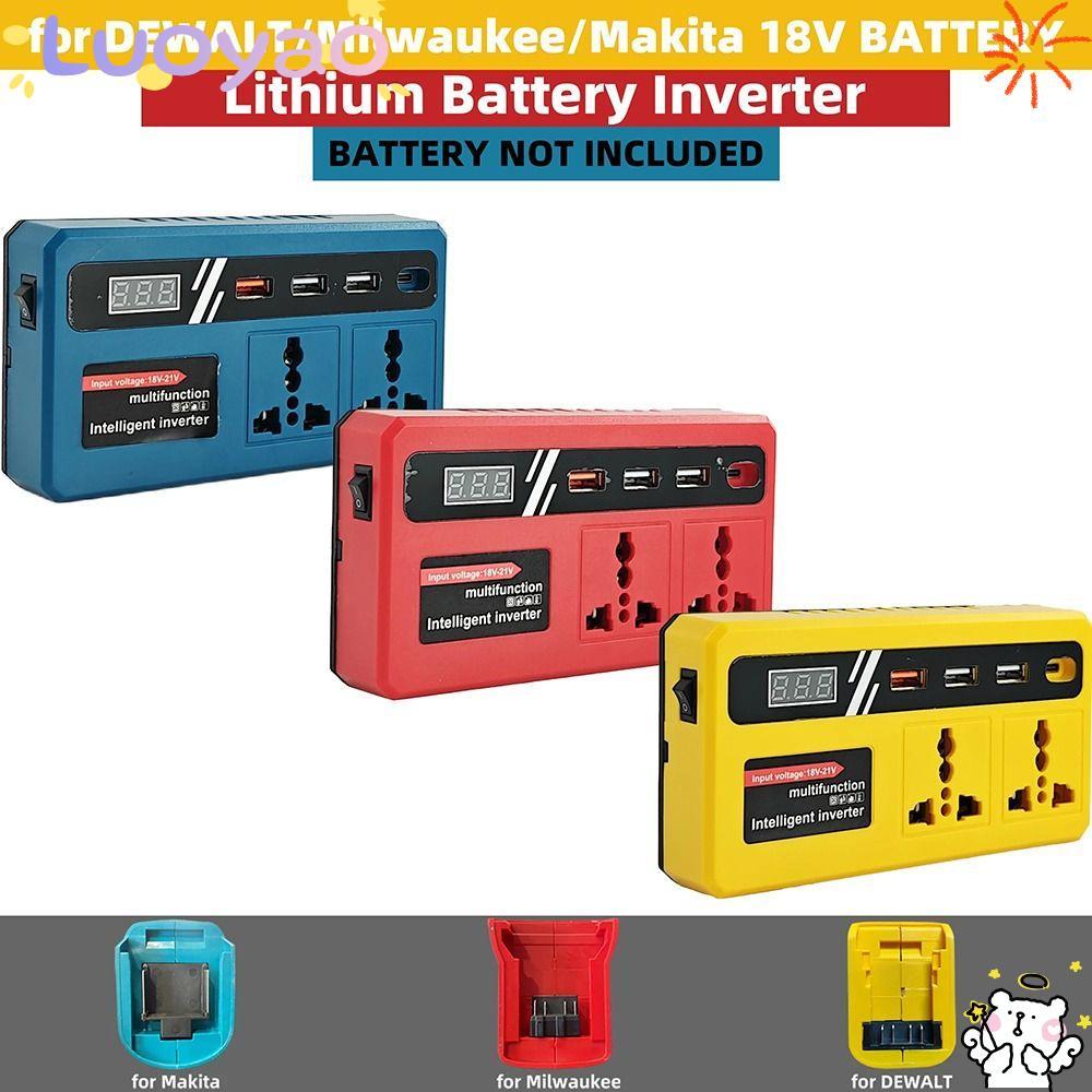 LUOYAO1 1Pcs Battery Inverter, Multifunctional 18v 20v To 220v Smart Transformer, 120W with 4 USB LED Socket Dual Plug Outdoor Work Inverter