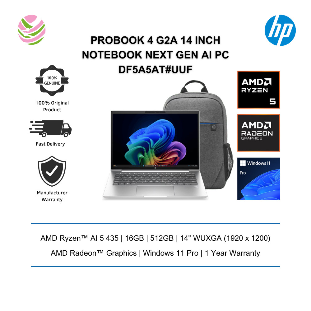 HP ProBook 4 G2a 14 inch Notebook Laptop Next Gen AI PC (Ryzen AI 5 435, 16GB, 512GB, AMD Radeon, W11P, AI) DF5A5AT#UUF