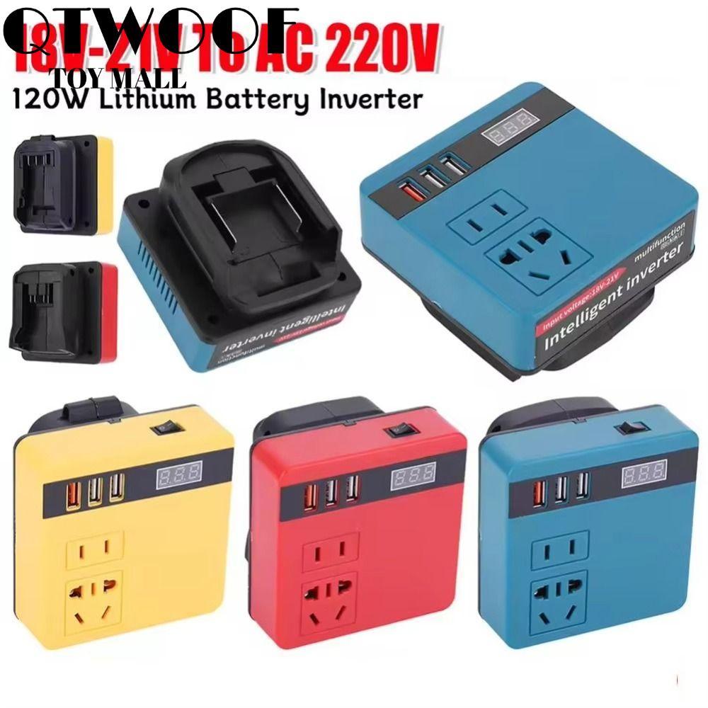 QTWOOF 1Pcs Battery Inverter, Dual Plug 18V 20V To 220V Smart Transformer, Multifunctional 120W Household Outdoor Work Inverter For Makita For Dewalt For Milwaukee 18V Battery