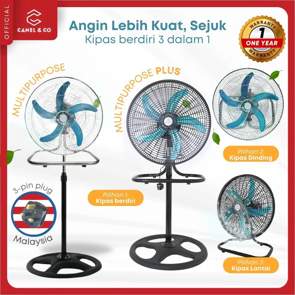 [1 Year Warranty] 2022 Ultra Strong Floor Stand Fan Multipurpose 18 Inch 5 blades 3 Speed Mode Industrial Fan 3in1 Standing Fan Strong Wind Self Standing Table Fan