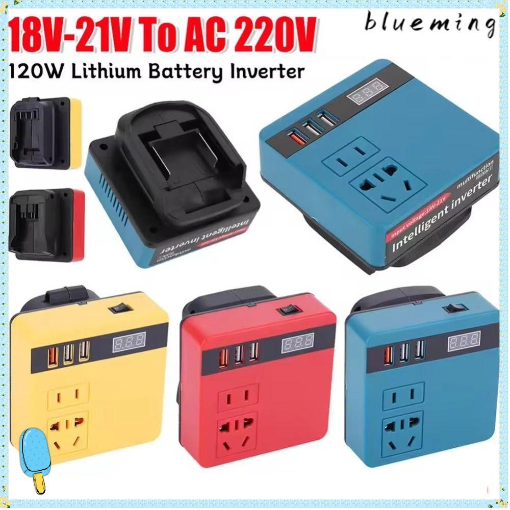 BLUEMING 1Pcs Smart Transformer, Dual Plug 18V 20V To 220V Battery Inverter, Multifunctional Household 120W Outdoor Work Inverter For Makita For Dewalt For Milwaukee 18V Battery