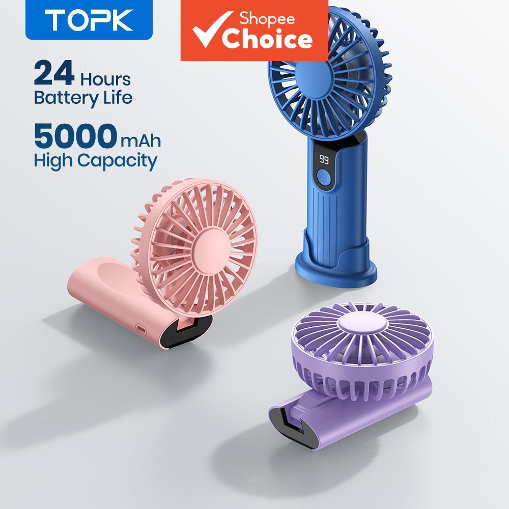  Topk Portable Handheld Essential Fan 2400mAh/5000mAh USB Rechargeable Foldable 3-in-1 Personal Travel Fan with Digital Display Mini Desk Fan for Makeup/Commute/Office  Kipas Tangan Mudah Alih Topk, Kipas Penting Berguna 2400mAh/5000mAh Boleh Cas USB,