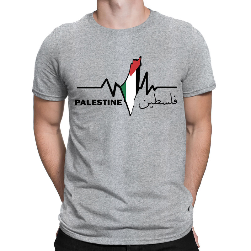 Free Palestine Save Gaza Solidarity T - Shirt 100% Cotton Unisex with Flag Heartbeat Design Fashion Casual Street