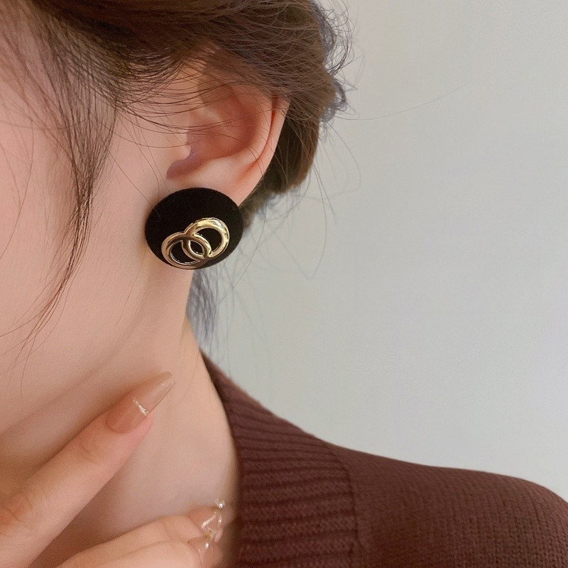 [Jewbeauty]Silver needle black flocked hoop earrings retro style fashionable versatile light luxury high-end earrings