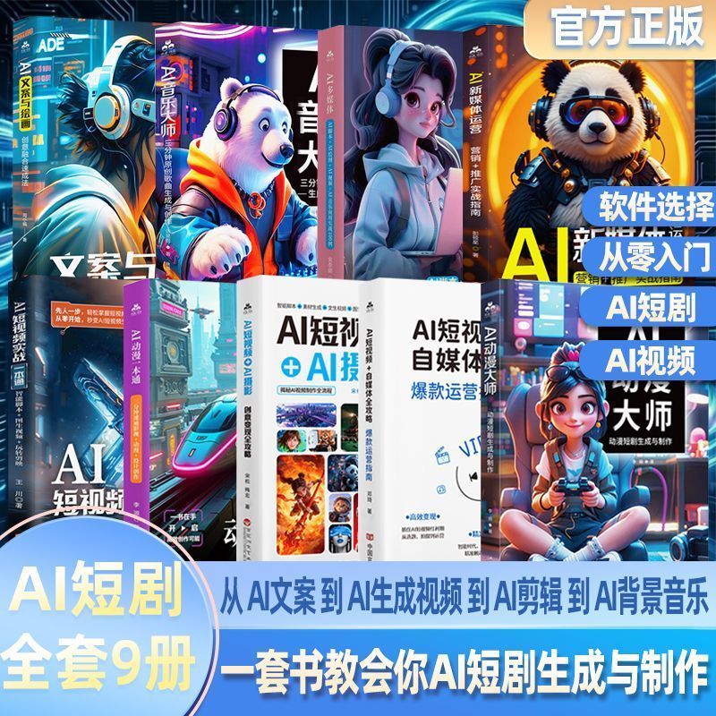 热卖中【全套9册AI短剧制作教程】从AI文案到生成视频到剪辑到背景音乐 [Complete Set of 9 AI Short Drama Production Tutorials] From AI copywriting to video generation to editing to background music
