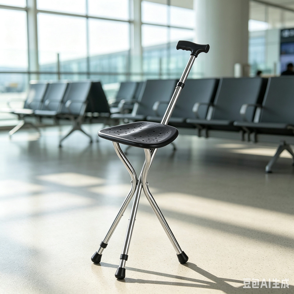 Walking Cane Stool Elderly Anti-slip Folding Walking Cane Chair、walking aid、 cane、tongkat orang tua、tongkat lipat、tongkat 4 kaki、Foldable stick for elderly、 kaki 4、拐杖椅子