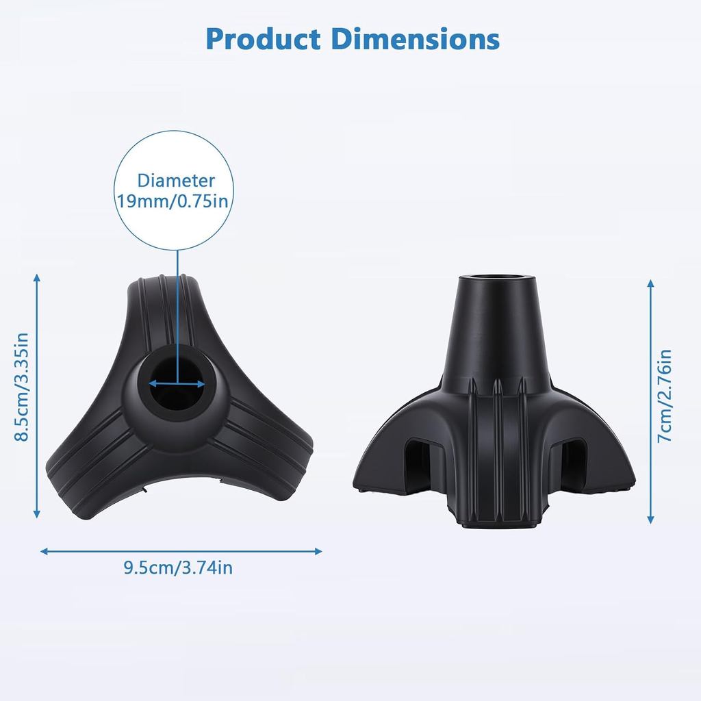 Hujung Reka Bentuk Tripod dengan Pad Kaki Getah Anti-Gelincir untuk Tongkat Berjalan - Penyangga Tiga Titik yang Stabil, Boleh Berdiri Sendiri untuk Tongkat - Lampiran 3 Kaki Universal untuk Tongkat Berjalan (Bl