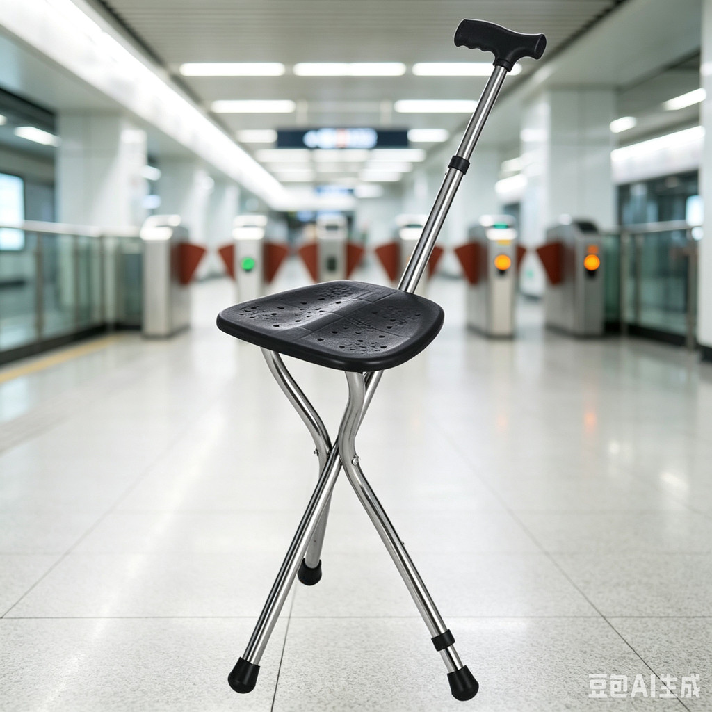 Walking Cane Stool Elderly Anti-slip Folding Walking Cane Chair、walking aid、 cane、tongkat orang tua、tongkat lipat、tongkat 4 kaki、Foldable stick for elderly、 kaki 4、拐杖椅子