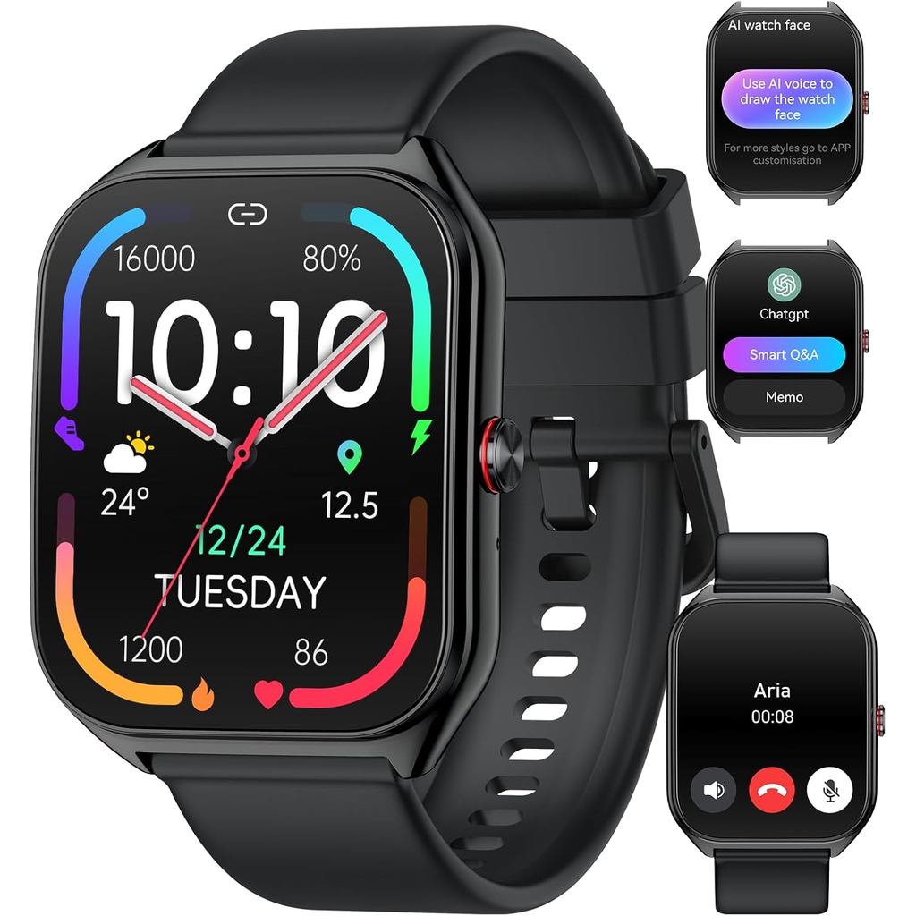 Jam Tangan Pintar AI 2026 untuk Lelaki dan Wanita dengan ChatGPT, Penjejak Kecergasan 1000mAh, Masa Siap Sedia 60 Hari, Jam Tangan Pintar HD 1.96" dengan 200+ Mod Sukan/Pemantau Detak Jantung/Tidur, Ped Kalis Air IP68