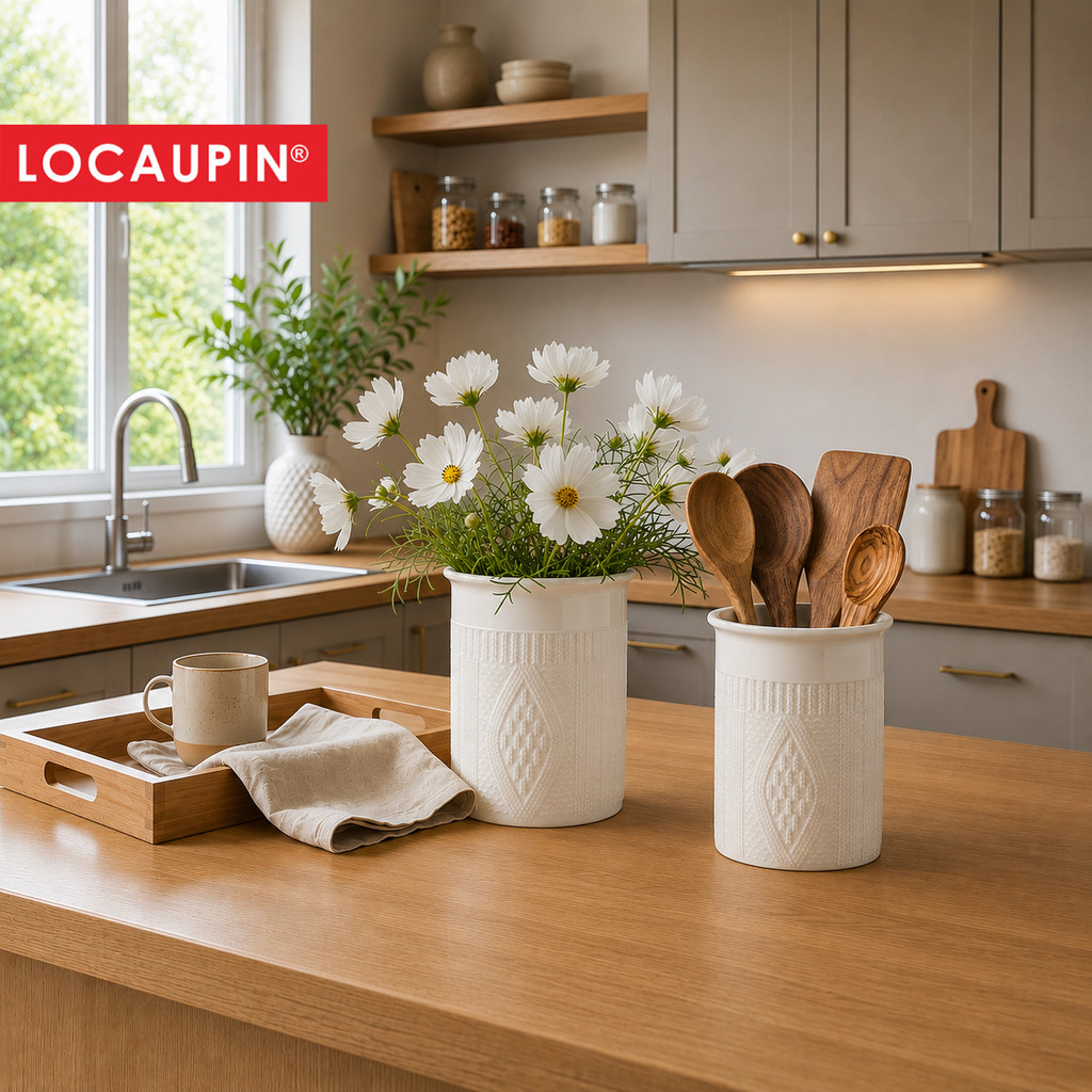 Locaupin Ceramic Storage Jar–Flower Vase, Utensil Holder, Kitchen Organizer–Nordic Style Ceramic Container