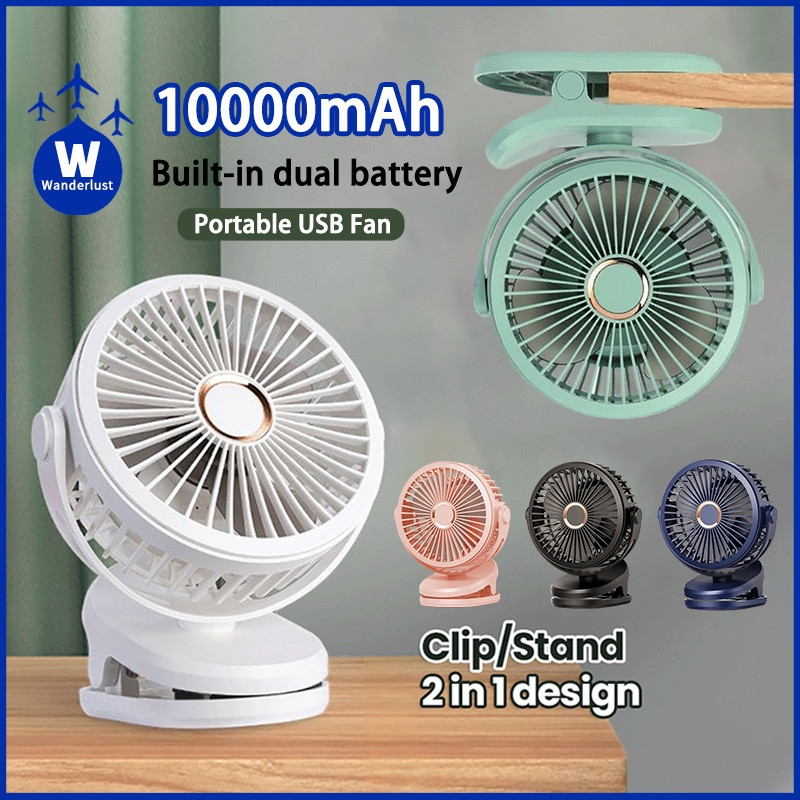 Kipas Mini 10000mAh Boleh Dicas Semula Kipas Klip 360 °   Kipas Meja USB Berputar 4-kelajuan untuk Meja Kerja