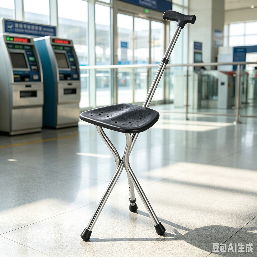 Walking Cane Stool Elderly Anti-slip Folding Walking Cane Chair、walking aid、 cane、tongkat orang tua、tongkat lipat、tongkat 4 kaki、Foldable stick for elderly、 kaki 4、拐杖椅子