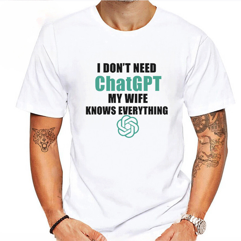 MaiBao.MI Don't NEED Chatgpt MY WIFE KNOWS EVERYTHING Men's Graphic T-Shirt - Funny Marriage Tee For