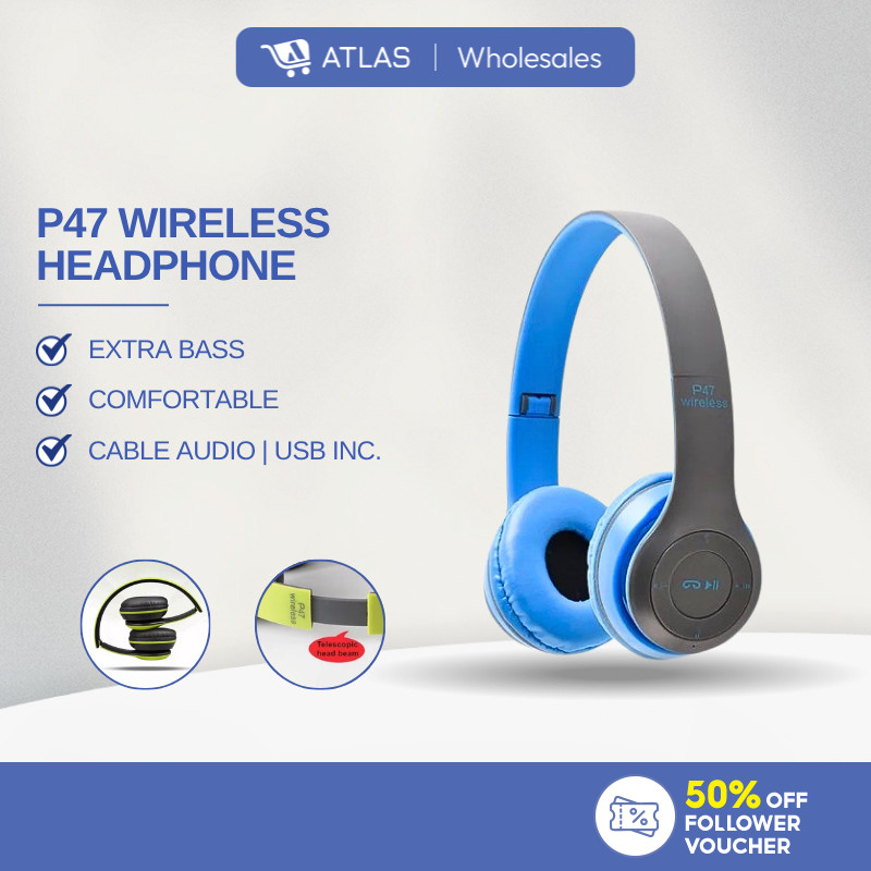 ATLAS P47 Bluetooth Headphone Extra Bass Wireless Headphones Headset With Mic And Volume Control 耳机 头戴式耳机