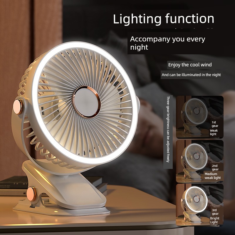kipas mini bateri tahan lama kipas usb kereta mini kipas aircond Small Desktop Student Dormitory Portable Clip Fan with Light