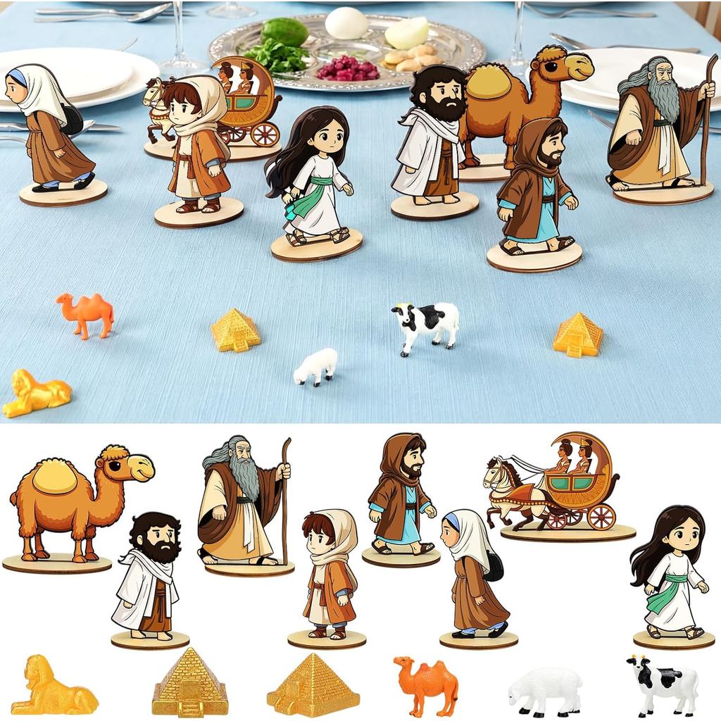 Vicenpal 14 Keping Hiasan Meja Paskah Patung-patung Mesir Paskah Bahagia Hiasan Meja Kayu Pesach Yahudi Purba dengan Tapak Sphinx Piramid Unta Musa untuk Orang Yahudi