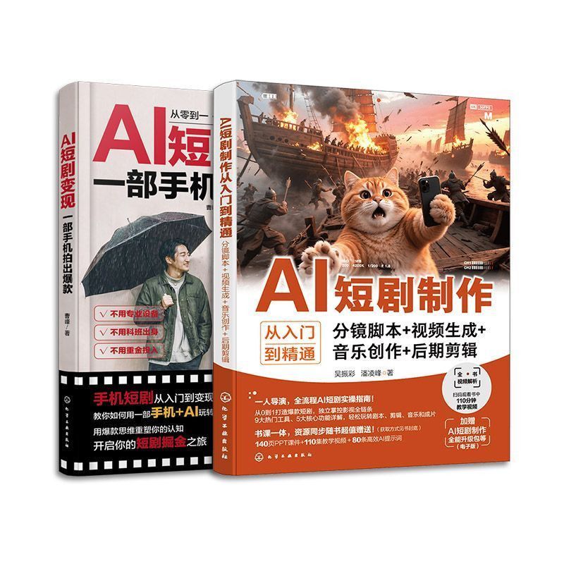 正版 书籍2册 AI短剧制作从入门到精通 分镜脚本 视频生成 剪辑 AI短剧变现2 volumes of AI short play production from introduction to mastery