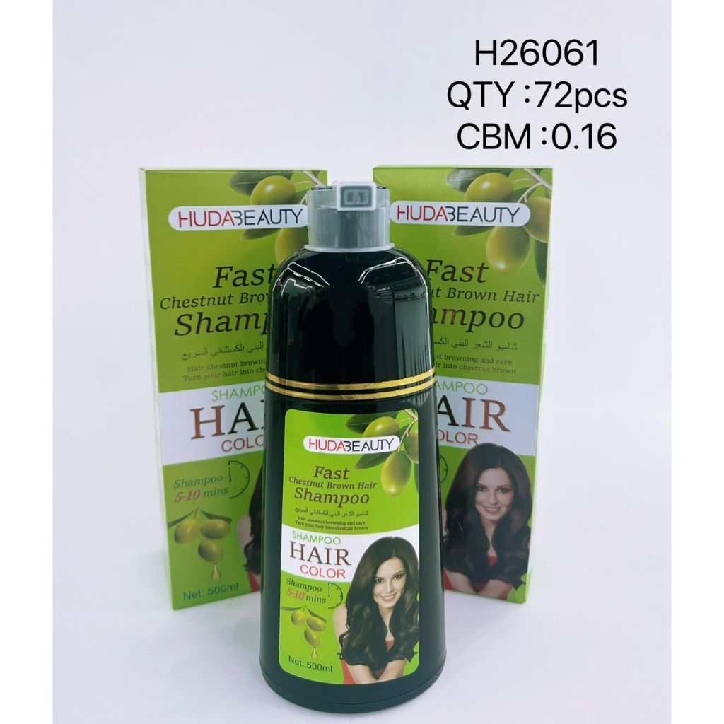 HUDA BEAUTY Olive Chestnut Brown Hair Color Shampoo 500ml 5–10 Minutes Instant Coloring with Nourishing Olive Extract
