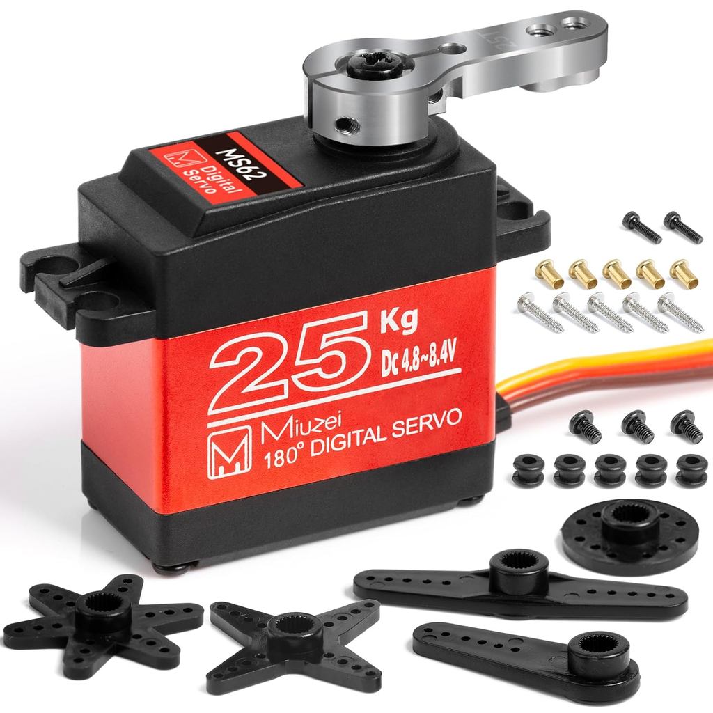 Motor Servo Tork Tinggi 25KG, Servo Stereng RC Miuzei dengan Gear Logam Tahan Air, Serasi dengan Kereta RC 1/8, 1/10, dengan Horn 25T 180 Darjah (1)
