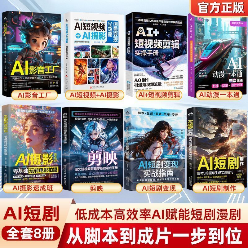 [AI短剧全套8册]短剧变现剪映动漫摄影影音短视频人工智能ai教师 [AI Short Drama Complete Set of 8 Volumes] Short Drama Monetization, Video Editing, Animation, Photography, Audio-visual Short Videos, Artificial Intelligence AI Teacher